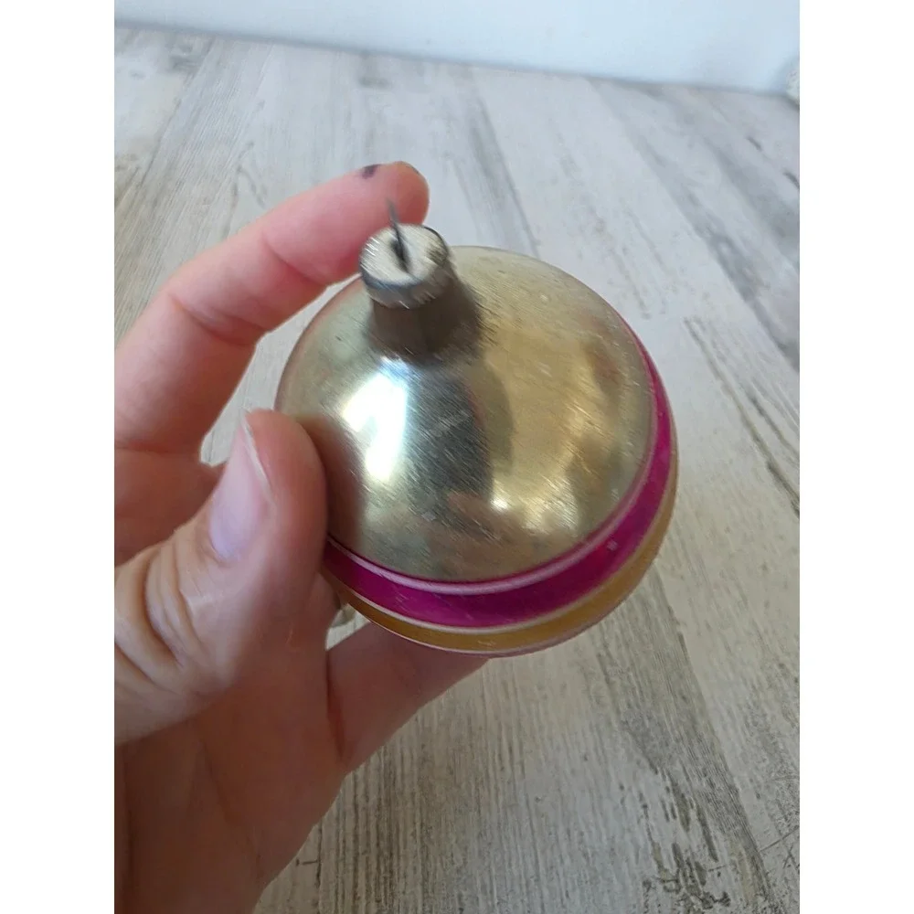 Vintage Japan teardrop rainbow AS IS striped gold pink ornament Xmas tree